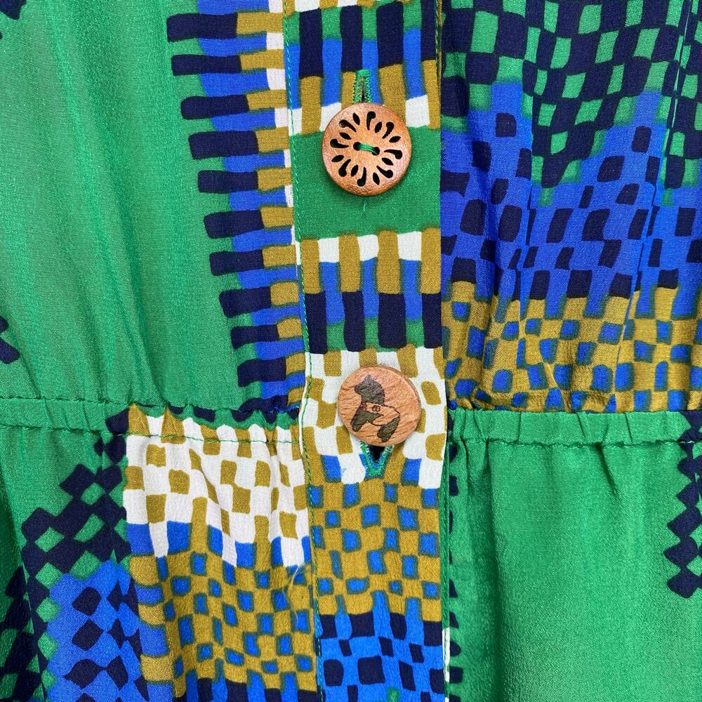 Anthropologie MOULINETTE SOEURS Silk Dress Green Blue Rainforest Morning Sz 2 - Picture 10 of 12